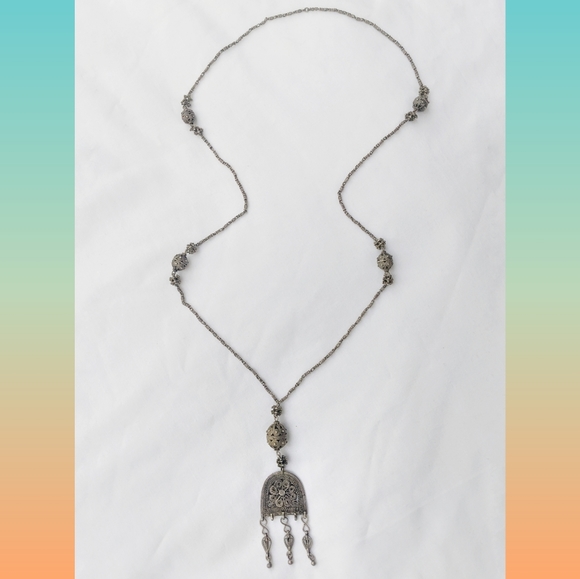*SOLD* Antique Ladakhi Bedouin filigree amulet pendant ball & bar link necklace - Picture 10 of 10